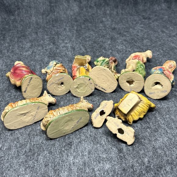 Vintage 11pc Nativity Figurines Made in Japan Old Paper Mache Christmas Set - Picture 5 of 15